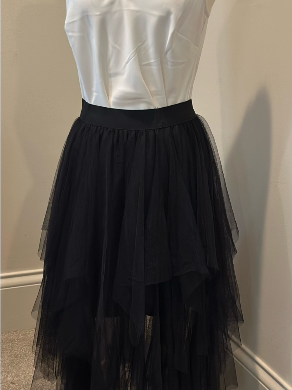 Women's Black High-Low Layered Tulle Skirt